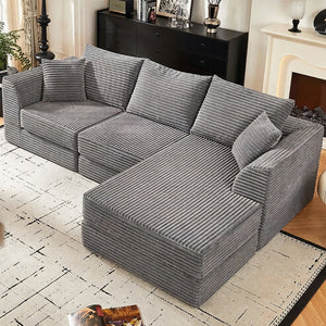 English Elm 102" Modular Cloud Sectional Corduroy Sofa with Reversible Chaise for Living Room Grey W5638S00004