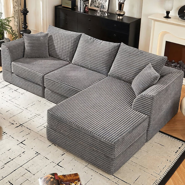 English Elm 102" Modular Cloud Sectional Corduroy Sofa with Reversible Chaise for Living Room Grey W5638S00004