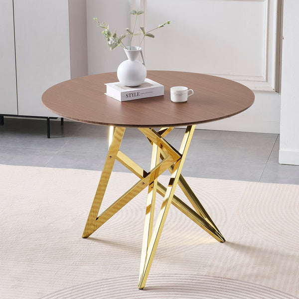 English Elm 37inch Round Walnut Dining Table Polished Golden Steel Legs Seats Four Modern Kitchen W3357P395498