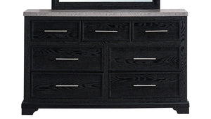 English Elm Grande Six Drawer Dresser Black Laminate Faux Granite Top with Chrome Hardware B078P497910