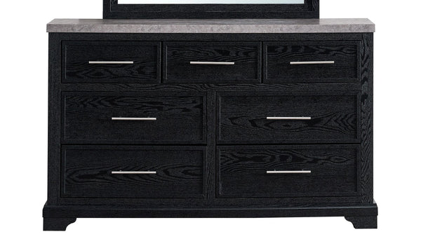 English Elm Grande Six Drawer Dresser Black Laminate Faux Granite Top with Chrome Hardware B078P497910