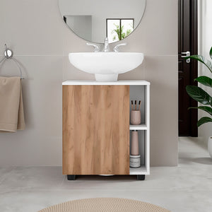 English Elm Parade Under Pedestal Sink Cabinet with 1 Door & 5 Open Compartments, Melamine Scratch-Resistant Storage Multicolor 27.17 L x 21.66 W x 5.91 H B128P375319