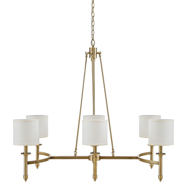 English Elm 6-light Drum Shade Chandelier with Fabric Shades and Iron Frame, 39" Wide Hanging Statement Fixture Antique Gold 43.88 L x 20.5 W x 11.75 H B035P264528