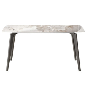 English Elm 62.99" Modern Artificial Stone Dining Table With Curved Edges & Dark Grey Metal Legs For 6 People P1 W1535S00526-GIGA