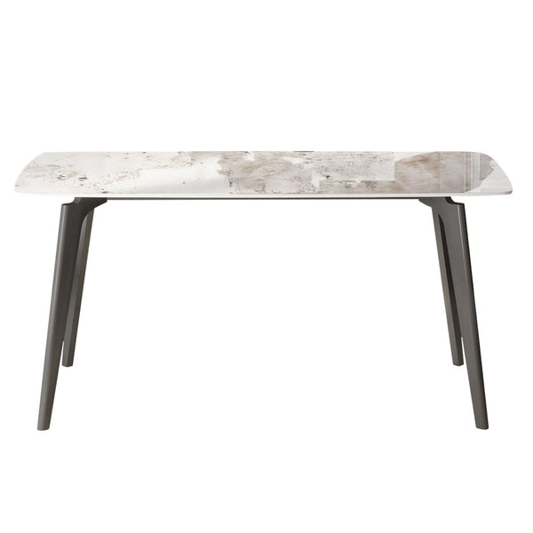 English Elm 62.99" Modern Artificial Stone Dining Table With Curved Edges & Dark Grey Metal Legs For 6 People P1 W1535S00526-GIGA