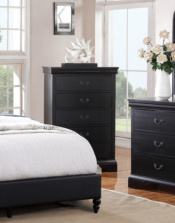 English Elm Elegant Black Chest of Drawers 5-Drawer Tall Storage 32x15x47" Plywood Bedroom Organizer, Sleek B011P238911
