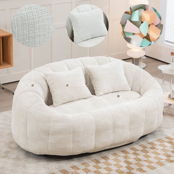English Elm Bean Bean Bag Sofa High-Density Memory Foam Two-Seater Lounger High Back Chenille Cozy Support Beige W395P181433
