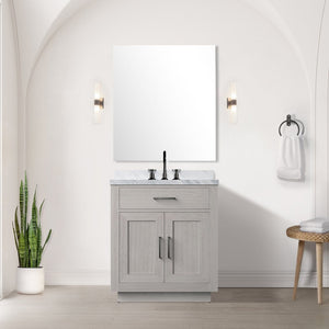 English Elm White Oak Single Bath Vanity Set With Carrara Marble Top, Mirror & Chrome Faucet - Easy Install! B2731S01951-GIGA