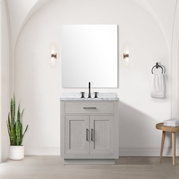 English Elm White Oak Single Bath Vanity Set With Carrara Marble Top, Mirror & Chrome Faucet - Easy Install! B2731S01951-GIGA