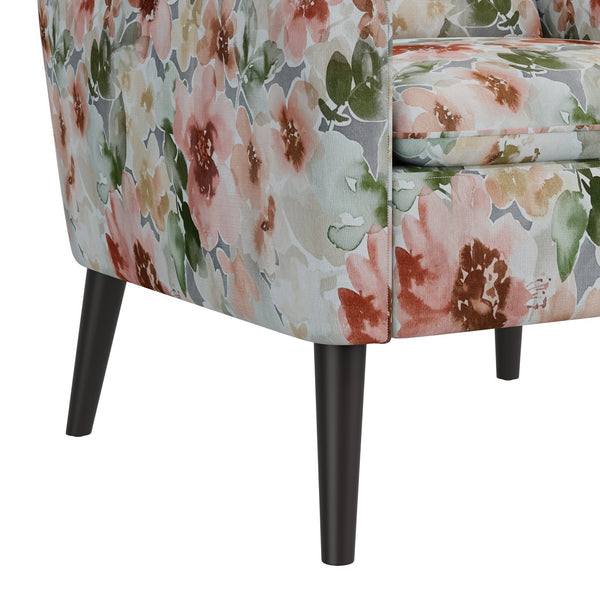English Elm Enna Floral Polyester Accent Chair Solid Wood Legs Cozy Reading Nook Seating B127P409849