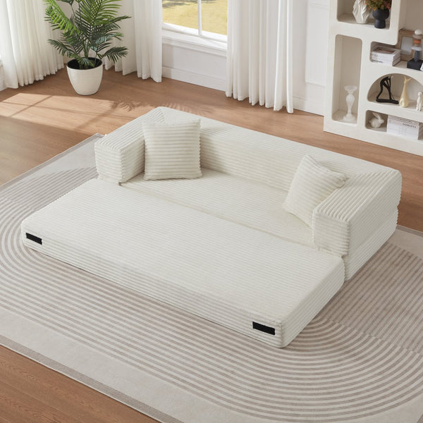 English Elm Modern Cord Fabric Convertible Sofa Sleeper Low Profile Square Frame for Apartments White W3396P439850