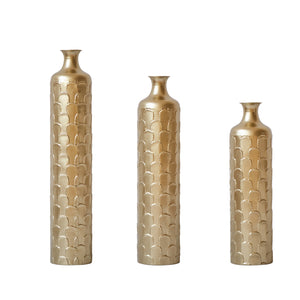 English Elm Floor Metal Vases Set Of 3 - Elegant Tall Decor With White And Gold Accents For Modern Interiors W2796P237520