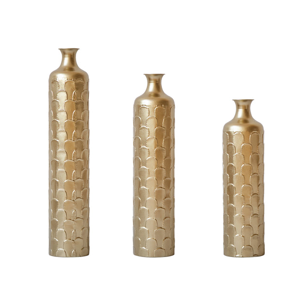 English Elm Floor Metal Vases Set Of 3 - Elegant Tall Decor With White And Gold Accents For Modern Interiors W2796P237520