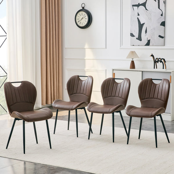 English Elm Set of 4 Olive Fabric Dining Chairs Ergonomic Cushion Black Steel Frame Modern Black+Brown W1151P454885