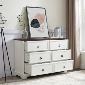 English Elm Modern 6-Drawer Chest of Drawers for Bedroom — Spacious Wooden Dresser with Smooth Glide Drawers, Elegant Patterned Top White W2275P224405