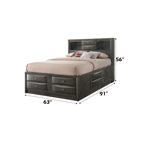 English Elm Ireland Gray Oak Finish Queen Storage Bed With Bookcase Headboard And 8 Built-In Drawers For Organization B2726S00340