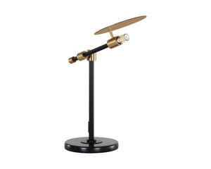 Sunpan Neela Table Lamp - Modern Black Disc Design with Brass Accents & Unique Marble Base for Elegance