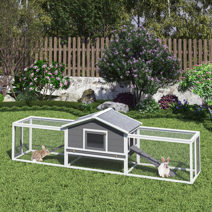 English Elm 2-story Solid Pine Outdoor Rabbit Hutch with Waterproof Roof Run Area and Ramps W1850P264855