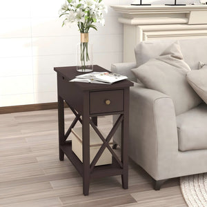 English Elm 2-Drawer Flip Top End Table with Drawer and Shelf, Narrow Accent Nightstand for Small Spaces Espresso T3771P356737