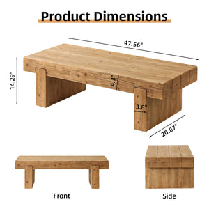 English Elm 47.6" Farmhouse Solid Wood Coffee Table Natural Rustic Rectangular Low Profile Sturdy Double Base W3306P318547