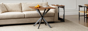 English Elm Rustic Square End Table Steel X Frame Base Wood Grain Top for Living Room or Office Rustic Brown W1820P404205