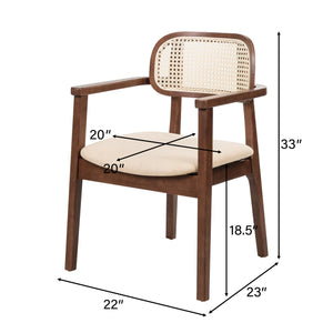 English Elm Christopher Knight Home® - Orrin Rattan & Wood Dining Chair with Armrests Set of 2 — Modern Comfortable Fabric Seats, 300 lb Beige+Brown 43 L x 25.75 W x 13.25 H N776P340269D