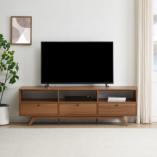 English Elm Walker Edison - Modern Scandi 3-Door Low Profile TV Stand in Coffee for TVs up to 80" — Japandi Scandi Minimalist Design B185P169019