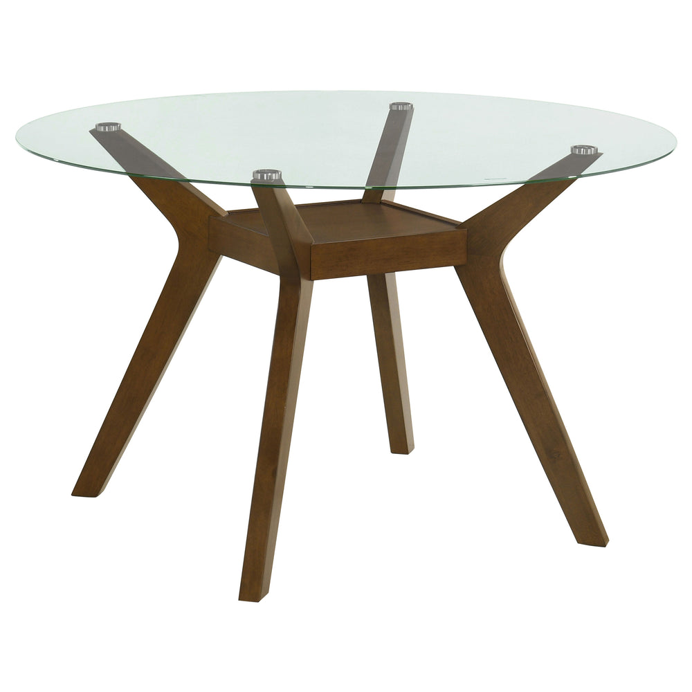 English Elm Flynn Round Tempered Glass and Rubberwood Dining Table Seats Four with Lower Shelf B062S01764