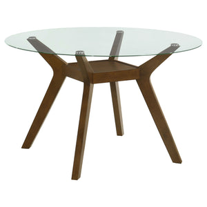 English Elm Flynn Round Tempered Glass and Rubberwood Dining Table Seats Four with Lower Shelf B062S01764