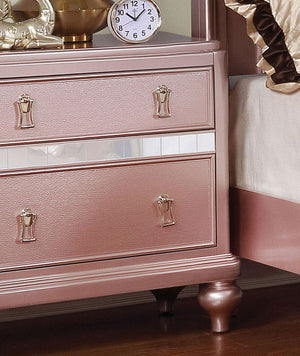 English Elm Elegant Rose Gold Mirrored Nightstand 2-Drawer Bedside Table with Nickel Hanging Knob, Bun Feet Accent B011P372220