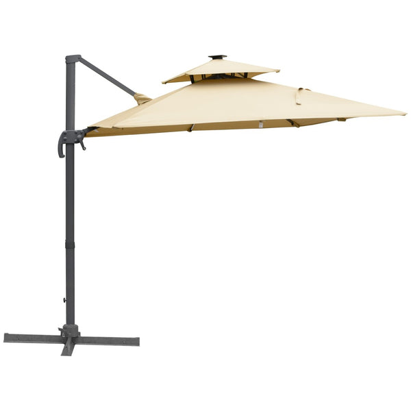 English Elm Outsunny 10Ft Solar Led Cantilever Umbrella - 360° Rotation, Tilt, Crank For Stylish Outdoor Shade W2225P217592-GIGA