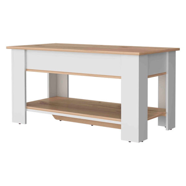 English Elm Daffodil Storage Bench with Liftable Top and Lower Shoe Panel — Light Oak White Accent Seating with 37.3" W Top Compartment Multicolor 44 L x 24 W x 5 H B128P148902