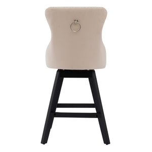 English Elm Swivel Velvet Barstools with Tufted Button Back, 360° Rotate, Plush Foam & Rubberwood Frame Beige W1143P241329