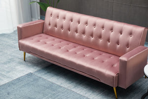 English Elm Sofa Bed Velvet Upholstered Convertible with Gold Metal Legs for Studio Spaces Rose B205P246428