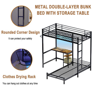 English Elm Metal Twin Over Bunk Bed with Full Guardrail Ladder and Convertible Iron Frame W3752S00010