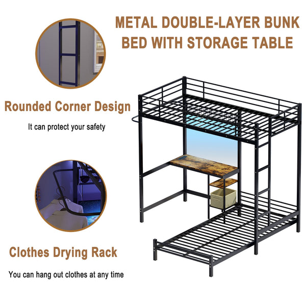 English Elm Metal Twin Over Bunk Bed with Full Guardrail Ladder and Convertible Iron Frame W3752S00006