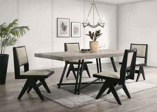 English Elm Contemporary 5-Piece Black Dining Set With Rectangular Table & 4 Upholstered Side Chairs For Style B2741S00015