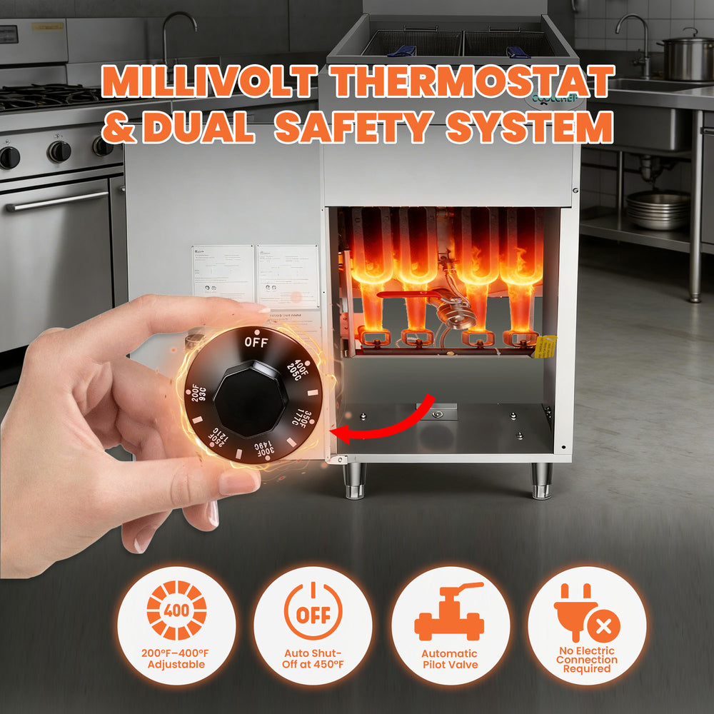English Elm 120,000 Btu Four Burner Natural Gas Floor Fryer Stainless Steel Commercial Kitchen W3629P365493