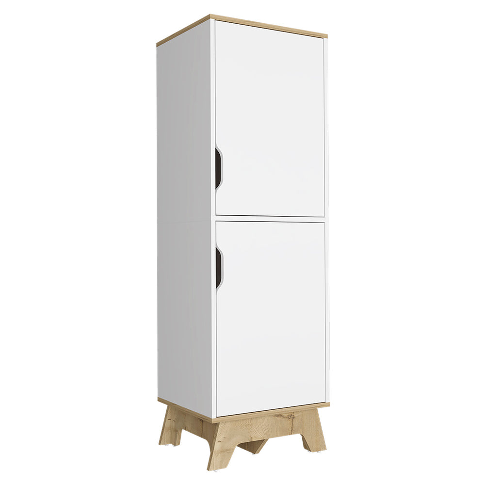 English Elm Multistorage Cabinet - 59" High, Sleek Light Oak & White Design With 4 Shelves For Space-Saving Storage B097132945