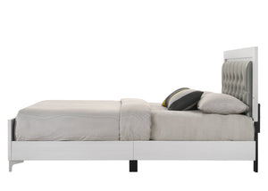 English Elm Grey Queen LED Bed with Padded Headboard, 12-Slat Support & Sturdy Legs for Comfort and Durability B062P215387