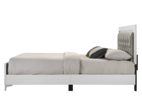 English Elm Grey Queen LED Bed with Padded Headboard, 12-Slat Support & Sturdy Legs for Comfort and Durability B062P215387