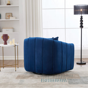 English Elm 40.1"w Velvet Swivel Barrel Chair Oversized Channel Tufted Accent Seat with Pillows W3118S00027