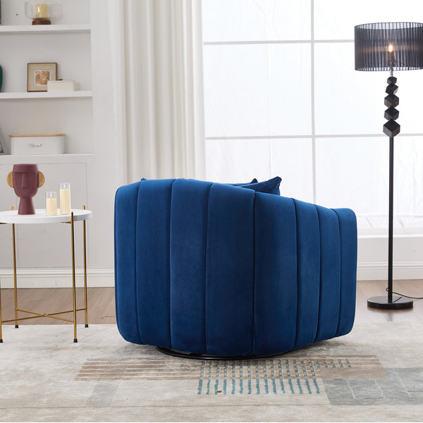 English Elm 40.1"w Velvet Swivel Barrel Chair Oversized Channel Tufted Accent Seat with Pillows W3118S00027