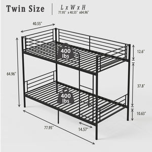 English Elm Bunk Bed Twin Over Iron Frame with Full Guardrail Ladder Kids Room Sleeper W5635P479828