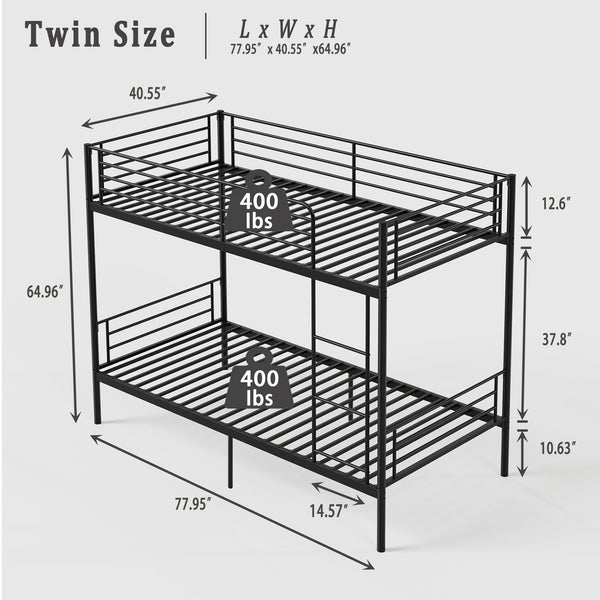 English Elm Bunk Bed Twin Over Iron Frame with Full Guardrail Ladder Kids Room Sleeper W5635P479828