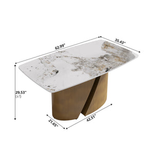 English Elm 63" Modern Artificial Stone Dining Table With Bronze Legs – Stylish, Durable, Seats 6-8 People! W1535S00359