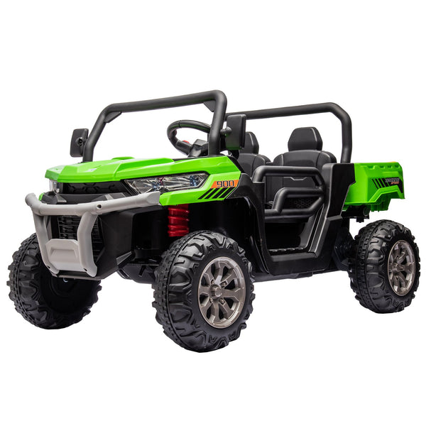 English Elm 24v Kids Ride on Dump Truck Two Seat Electric Utv with Tilting Bed and Remote Control Green W1578P188523