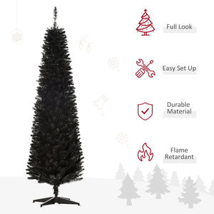 English Elm Homcom Slim Black Pencil Christmas Tree 6ft Artificial with 390 Branch Tips Unlit W2225P229803
