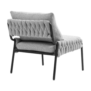 English Elm Modern Accent Lounge Chair with Braided Fabric Upholstery, Ergonomic Backrest, Plush Cushioning, Metal Frame, Adjustable Feet - Stylish Living Room Armchair Grey W2215P252346