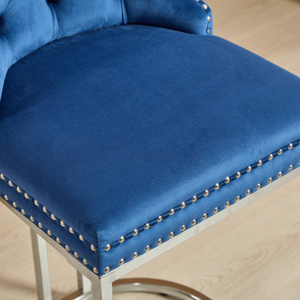 English Elm 25" High Back Velvet Counter Stools Set of 2 with Deep Button Tufting, Spring-Cushion Comfort & Chrome Base Blue W1143P217852